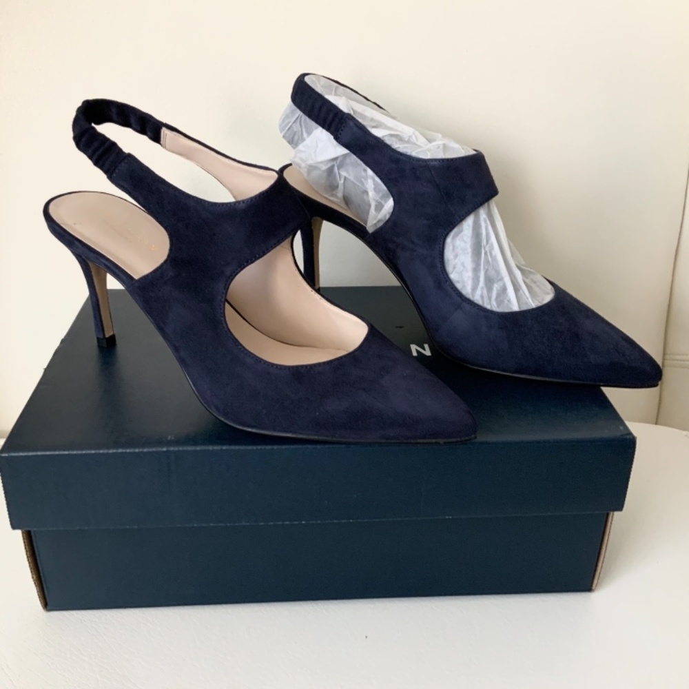 Cole Haan Liesel Navy Blue Suede Mules Heels Pumps - Picture 11 of 11